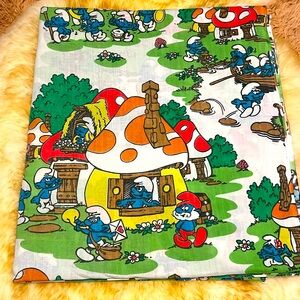 Lawtex Smurfs Double Flat Sheet‎ Vintage 1980's- EUC